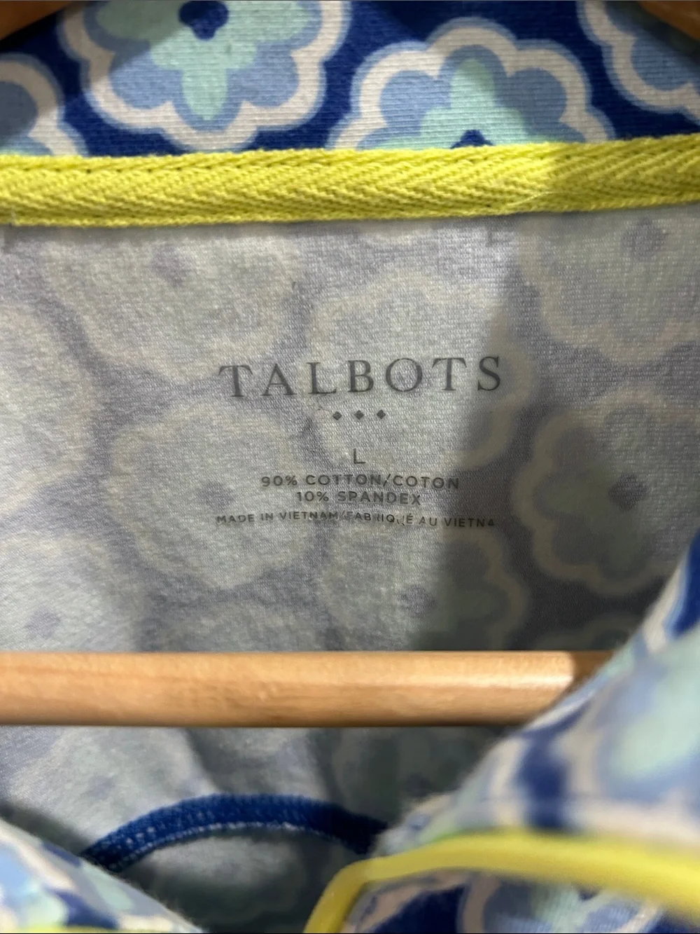 Talbots Blue Floral Quarter-Zip Polo with Yellow Trim - Picture 2 of 4